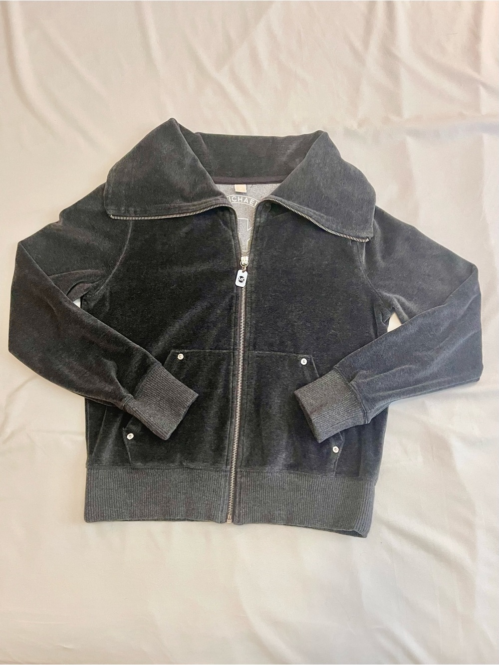Michael Kors Charcoal Gray Velour Zip-Up Jacket